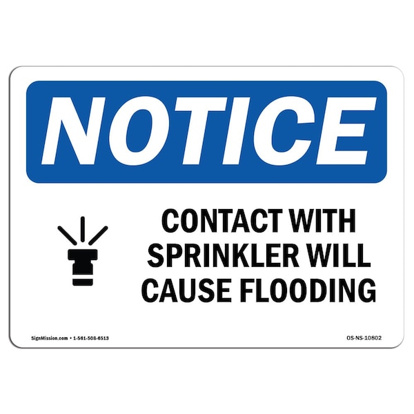 OSHA Notice Sign, 3.5" Height, Contact With Sprinkler Will Sign With Symbol, Landscape, 10PK
